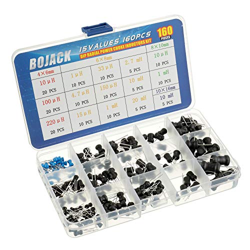 BOJACK 15 Values 160 Pieces Inductance 10uH to 20mH DIP Radial Power Choke Inductors Assortment