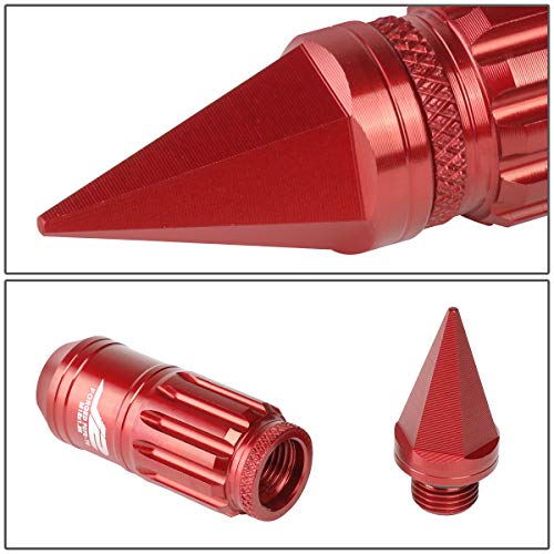 J2 Engineering LN-T7-012-125-RD 7075-T6 Aluminum M12 x 1.25 16Pcs 80mm Tall Spiky Cap Lug Nut w / 4Pcs Lock+Key Red