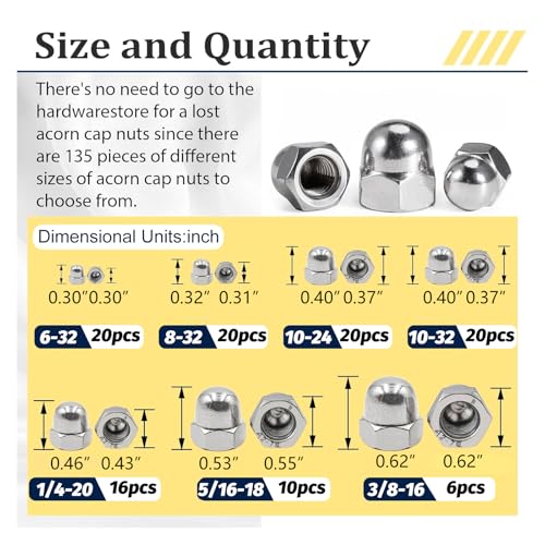 304 Stainless Steel Acorn Nuts Assortment Kit(100PCS) & Vifmy Metric Black Nylon Acorn Nuts Assortment Kit