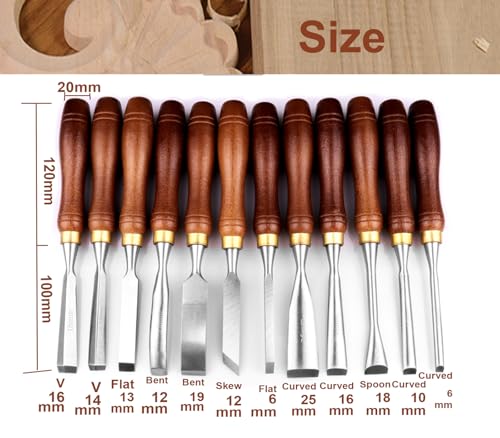 12-Piece Wood Carving Chisel Set - CR-V 60 Steel Multi-Shape Edge Gouges Carving tool for Woodworking Beginners and Professionals with Storage Case