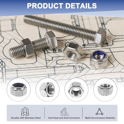 M METERXITY 25-Pack Nylon Insert Hex Lock Nuts, M20 x 2.5mm Thread 304 Stainless Steel Self-Locking Locknuts Hexagon Nut Metric Nuts for Machinery/Home Repair/Industrial Fasteners