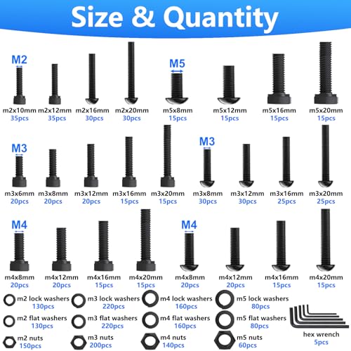 350PCS M4 Screw Kit, M4 x 6/8/12/16/20/25/30mm Hex Socket Head Cap Screws + 2285PCS Metric Screw Assortment Kit, 6-20mm Metric Bolt Assortment Kit M2 M3 M4 M5