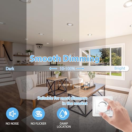 LED Recessed Spotlight, 230 V, Flat, Dimmable LED Spotlights, 6 W, IP44, Bathroom Recessed Lights, Ceiling Spotlights, Warm White, 3000 K, Swivelling Recessed Spotlights for Bathroom, Kitchen, Living Nickel-warm White 3000 K Set of 6