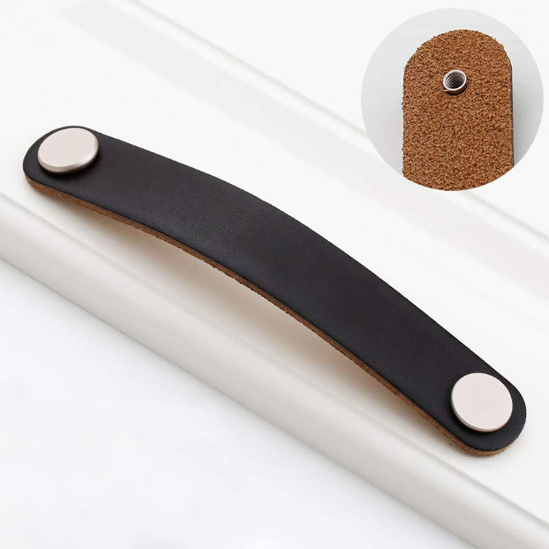 8 Pack 200mm Lengthened Soft Genuine Leather Drawer Pulls Handle,Wardrobe Cabinets Kitchen Closet Knobs Door Pulls Handles knobs with Screws,Home Decoration, Handmade (8 Pack, 7.9" - Black) 8 Pack