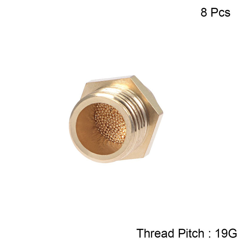 sourcing map 8 pieces 1/4 PT sintered bronze exhaust muffler with brass body flat DE de