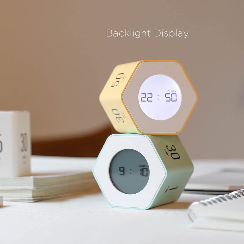 Mooas Multi-Hexagon Clock Cube, Digital Clock, Pomodoro Timer with Backlight 12/24H Count up & Countdown, Flip Timer, Various Time Presets - Ideal for Classroom, Gym, Office (Yellow) Yellow