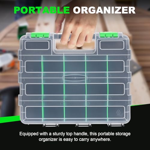 Tool Box with Transparent Lid, 2 Pack Hardware Organizer Box Green