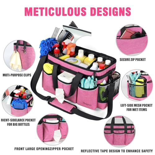 Wearable Cleaning Caddy Bag, Cleaning Caddy Supplies Organizer with Handles for Cleaners & Housekeeper, Under Sink & Car Cleaning Tool Organizers Bag Rose Pink Rectangular Large
