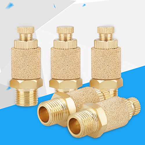 Oumefar Pack of 5 Pneumatic Silencer Brass Air Flow Speed Control Exhaust Silencer 1/8 BSP Male Thread Silencer