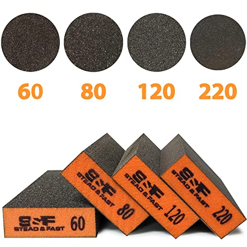 S&F STEAD & FAST Sanding Sponge, 60 80 120 220 Coarse Medium Fine Grit Sanding Block & Tack Cloth Automotive, 30 pcs