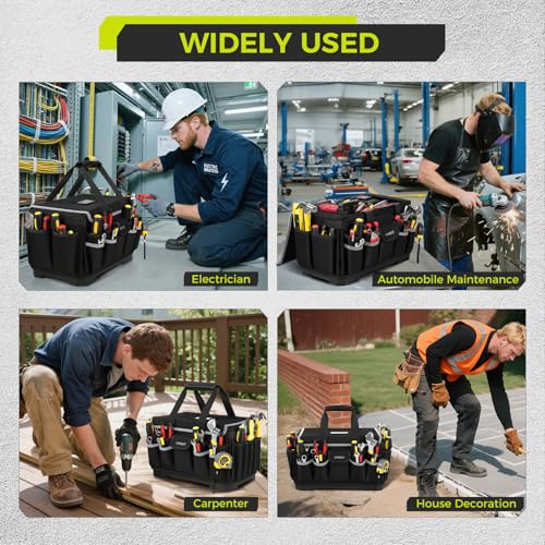 Ytonet Heavy Duty Tool Bag 16-Inch, 46 Pockets Electrician Tool Bag for men with Hard Bottom & Waterproof Pocket Wearable Cleaning Caddy Bag