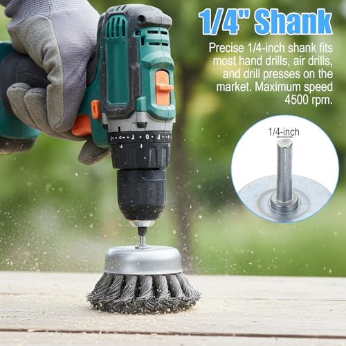 7 Pcs Twist Knot Wire Wheel Brush for Drill Crimped Cup Wire Wheels Brush Set for Drill with 1/4-Inch Shank for Heavy Duty Rust Removal, Corrosion, Paint Removal and Scrub Surfaces