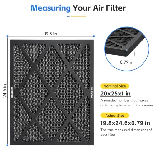 2-pack 20x25x1 Air Filter MERV 13 Activated Carbon, Heavy Duty 3 Layer Furnace Filters Pollen, Dust, Pet Dander, Smoke, Odors - HVAC Air Filter d.20x25x1-2pack