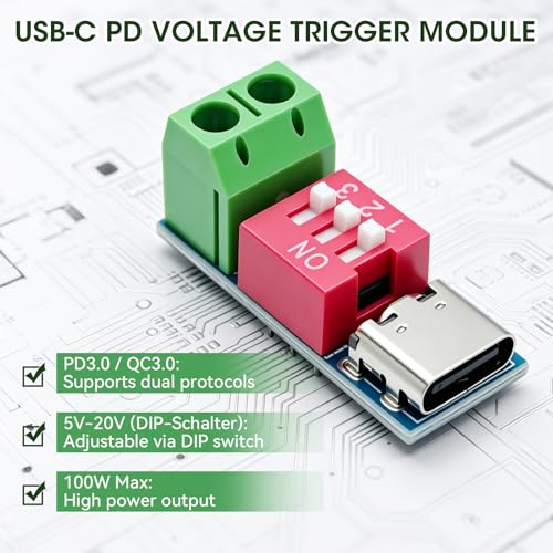 Pack of 5 USB C PD/QC Trigger Board Module, USB C Test Device with DIP Switch 5V/9V/12V/15V/20V, Step-Down Converter Module, Power Delivery Boost Module 100W for USB C Tester, Electronic Tests, Quick | Type C Module Power Delivery Boost 100W for DIY El...