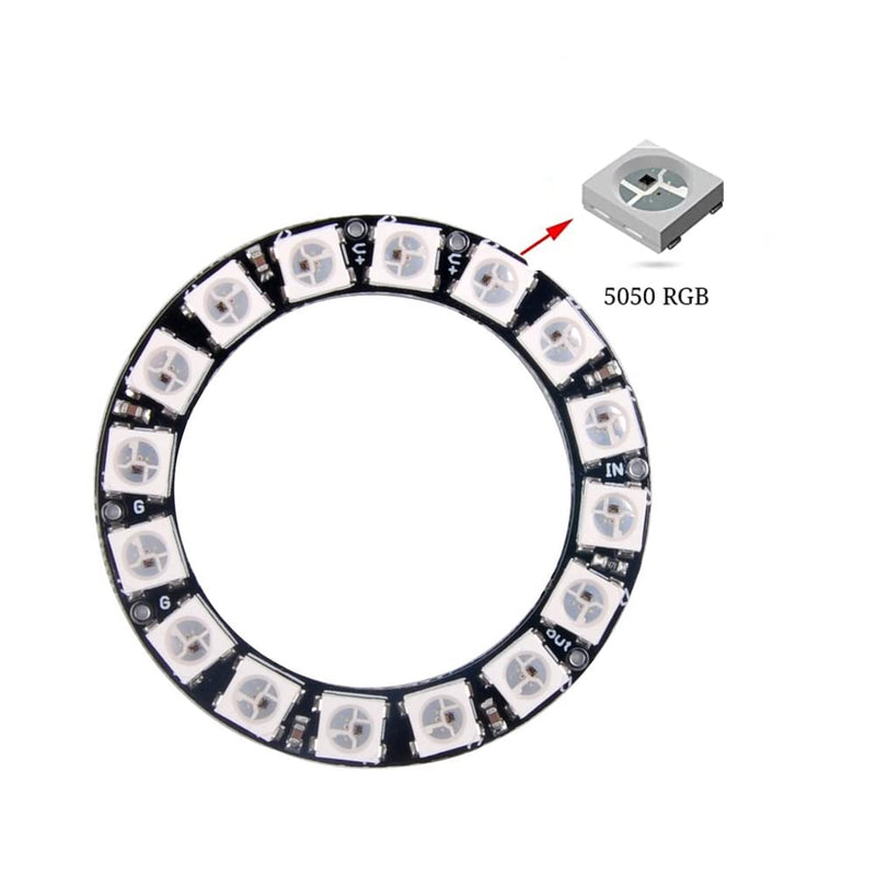 WS2812 RGB LED Ring 16 x 5050 Integrated Driver for Arduino Pack of 2 | 16 Individually Addressable RGB LEDs WS2812B Integrated Driver Ideal for Arduino, Raspberry Pi, ESP32, Pack of 2