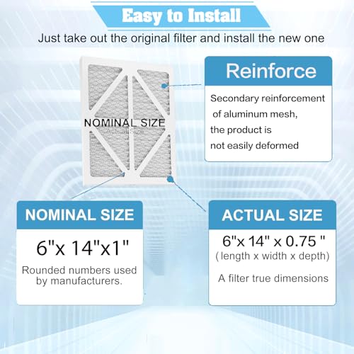 Upgraded 6x14x1 MERV 13 furnace replacement filter,household air conditioning and air conditioning HVAC filter replacement,6 pack