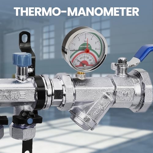 Thermal Pressure Gauge, 3 Inch Dial, 0-6 Bar/120°C, Black Steel Case, G1/2 Lower Connection