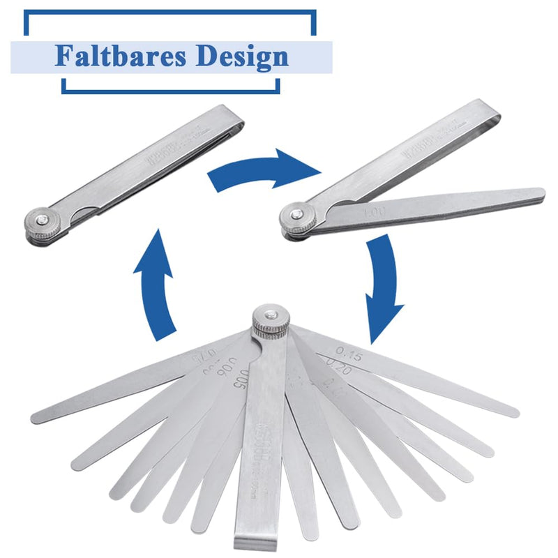 Mesee Stainless Steel Feeler Gauge Set, 17 Blades High Precision Feeling Gauge, 0.02-1.00 mm Gap Width Measuring Tool for Valve Tappet, Spark Plug Gaps, Piston Rings, Brake Bands