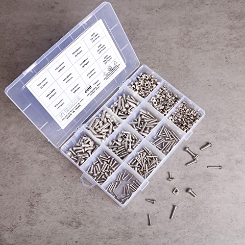 600Pcs M3 M4 M5 2020 Series T Nuts & Button Head Socket Bolts Assortment Kit – Nickel-Plated Carbon Steel T-Nuts & 304 Stainless Steel Button Head Hex Socket Bolts for 3D Printers, CNC, Industrial