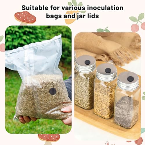 FREEBLOSS Pack of 192 Mushroom Injection Connectors with Adhesive Grid 0.8 Inch Self-Adhesive EVA Injection Ports for Mushroom Incubator Bags and Glass Lids Black