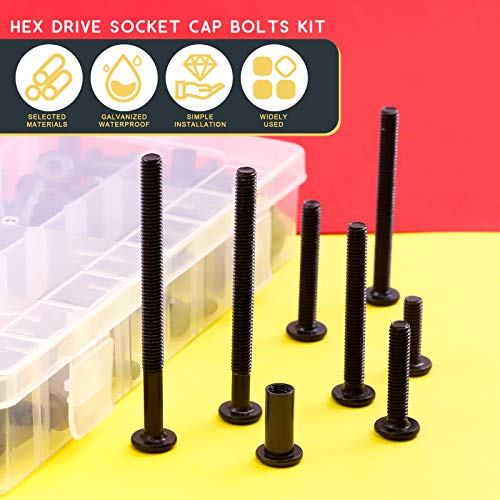 Hilitchi M6 Hex Drive Socket Cap Bolts Kit Countersunk Head Screws Bolts Dowel Barrel Nuts Crib Bolts Nuts Assortment Kit for Furniture Hardware Fitting (16-80mm Assortment Kit-140PCS) 16-80mm Assortment Kit-140PCS