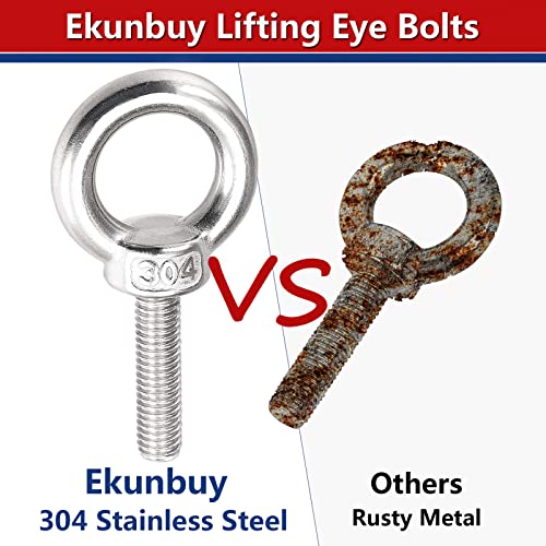 Lifting Shoulder Eye Bolts, Ekunbuy Screw Bolt 304 Stainless Steel Heavy Duty Lifting Ring Threaded Eyebolts with Washers and Nuts for Indoor Outdoor M10x39mm（3/8"x 1.56"） 8