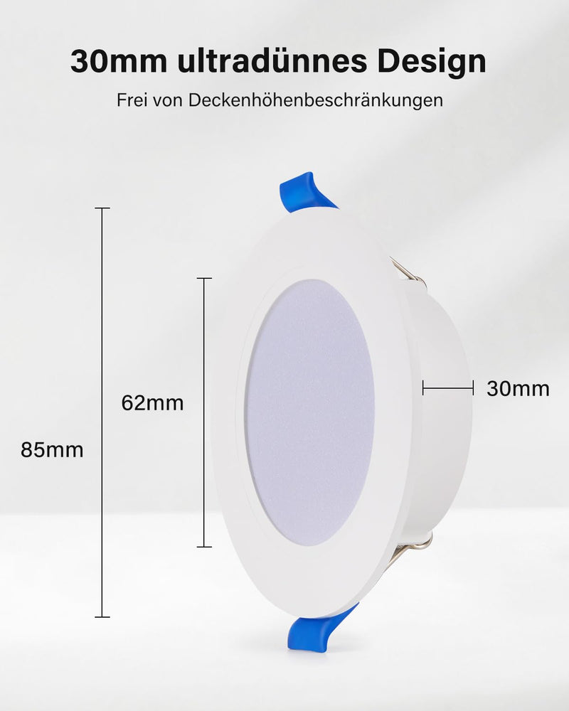 Leselux LED recessed spotlights 230V dimmable, 10x IP44 5W LED spots continuously dimmable 4000K neutral white 450LM, ceiling spots white ultra flat 30mm, recessed spots 68mm for kitchen, living room, loft, bathroom, continuously dimmable / LED dimmer