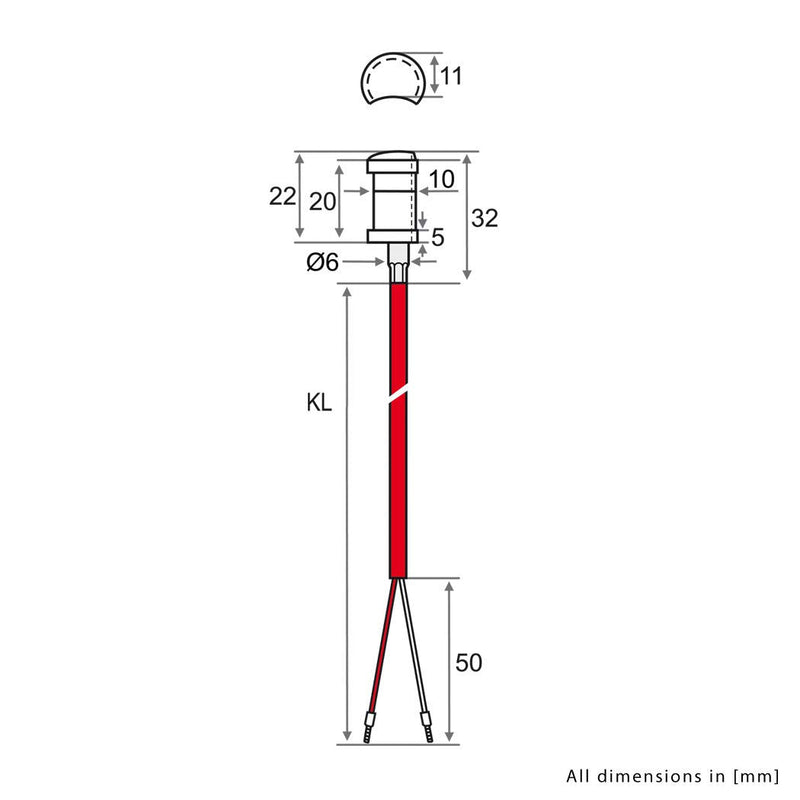 iOVEO 004AL05205 - Pipe sensor NTC 10KOHM with silicone cable including fastening up to 200°C 5 meter single