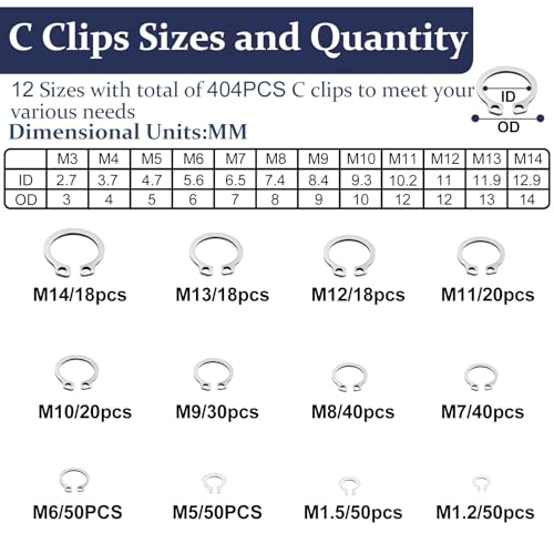 ZQZ 840Pcs C Clips Assortment (M5-M16) and E Clips Assortment Set (2.0mm-12mm) ZQZ 850Pcs C Clips Assortment Kit(M3-M14) and E Clips Assortment Kit(1.2mm-10mm)