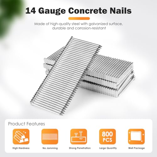KIMSING 14 Gauge 1-1/2-Inch (38mm) Concrete Nails 800PCS/Box ST38 Nails(800 PCS/BOX)