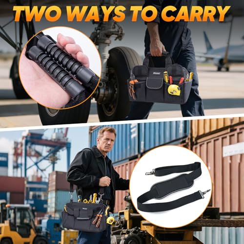 TICONN Heavy Duty Tool Bag Organizer, Portable Tool Box with Shoulder Strap 16" Standard Base Black
