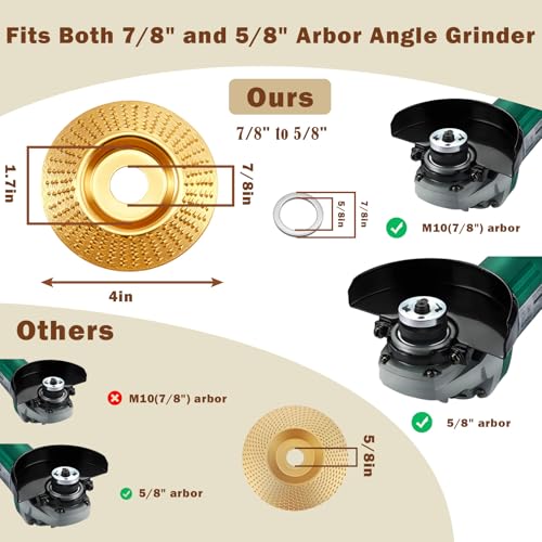 5PCS Angle Grinder Wood Carving Disc Set for 4" or 4 1/2" Angle Grinder with 5/8" Arbor,Wood Shaper Carving Disc for Cutting, Grinding, Shaping and Sanding 5PCS