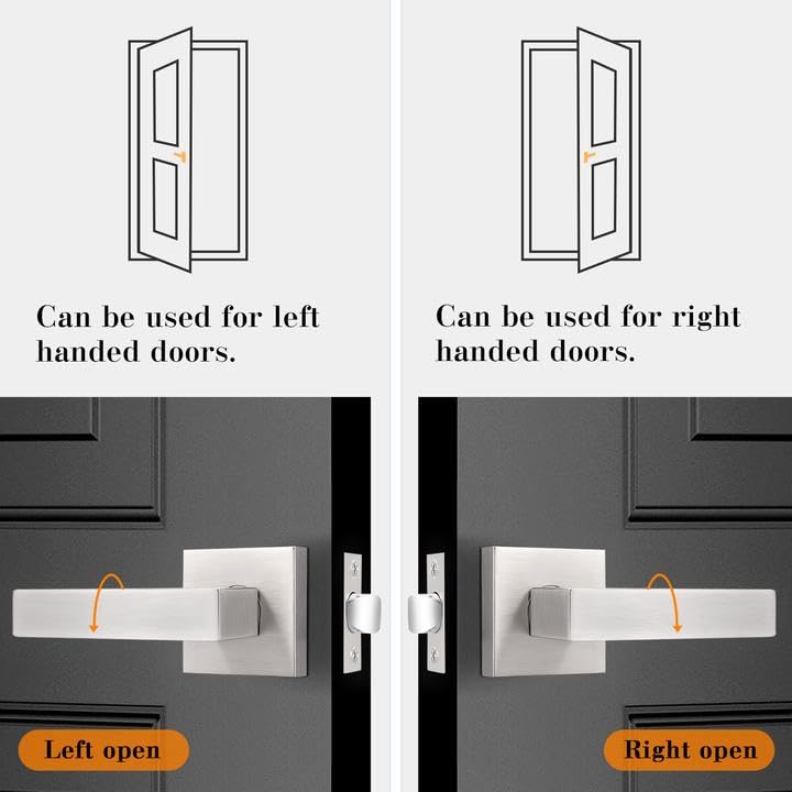 Probrico Interior Heavy Duty Door Handle, Brushed Nickel Passage Door Lever, Square Non-Locking Reversible Hardware for Hall/Closet, 1 Pack