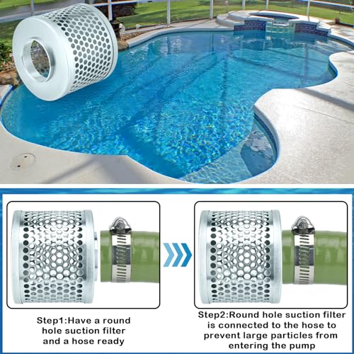 Tujoe 3 Inch Round Hole Suction Strainer Filter Hose for Water Pump