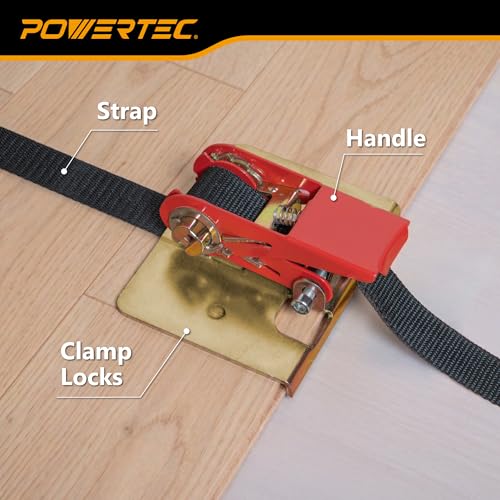 POWERTEC Wood Flooring Strap Clamp, Flooring Installation Clamp with 13ft Nylon Strap, 220 lbs Clamping Force, Fits Laminate, Tongue & Groove, Hardwood Floors, Durable Metal, 2PK (71102-P2) 2