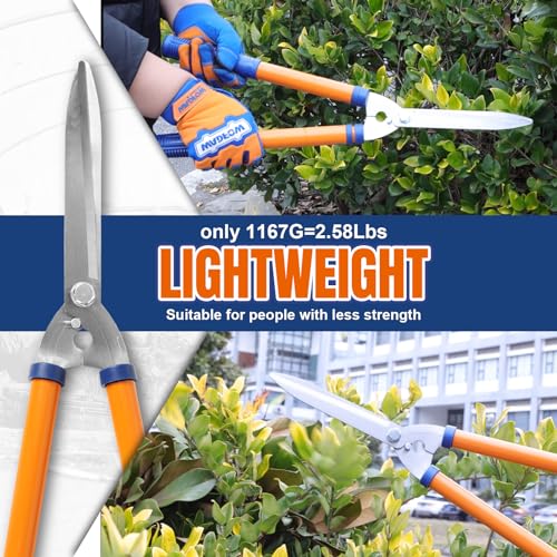 WADFOW WPR1E95 Hedge Clippers:Bush Clippers With Adjustable Length Handle and Wavy SK-5 Steel Blade,Hedge Shears for Pruning Borders and Bushes, Blue and Yellow