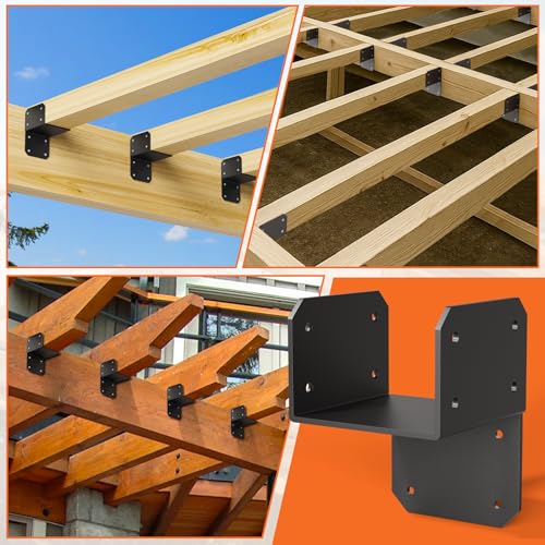 4Pcs 4x4 Joist Anchor Connector - Heavy Duty Steel Post Cap Tie Brakcet, 16 Gauge Carbon Steel 4x4 Post Connector Brackets, Post to Beam Connector Fits 2x4 Lumber(Actual Size 3.5"x3.5") 4 pcs