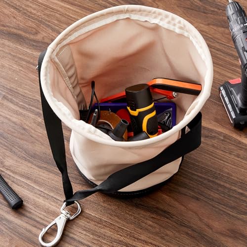 2 Pcs Heavy Duty Tool Canvas Bucket 12 x 12 x 9 Inches Tapered Wall Bucket Bag Plastic Bottom Universal High Weight Load Tool Bag, Load Capacity up to 100 Lbs, 16 oz Canvas 2
