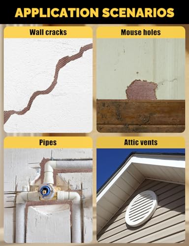 Steel Wool Mice Control - 4 Pack 3" x11 Ft Steel Wool 0000 & 1 Pack Wire Mesh with Wooden Stick & Gloves & Scissors, Upgrade 2in1 Match Mouse Hole Filler DIY Kit, Rodent Barrier Kit for House Garden