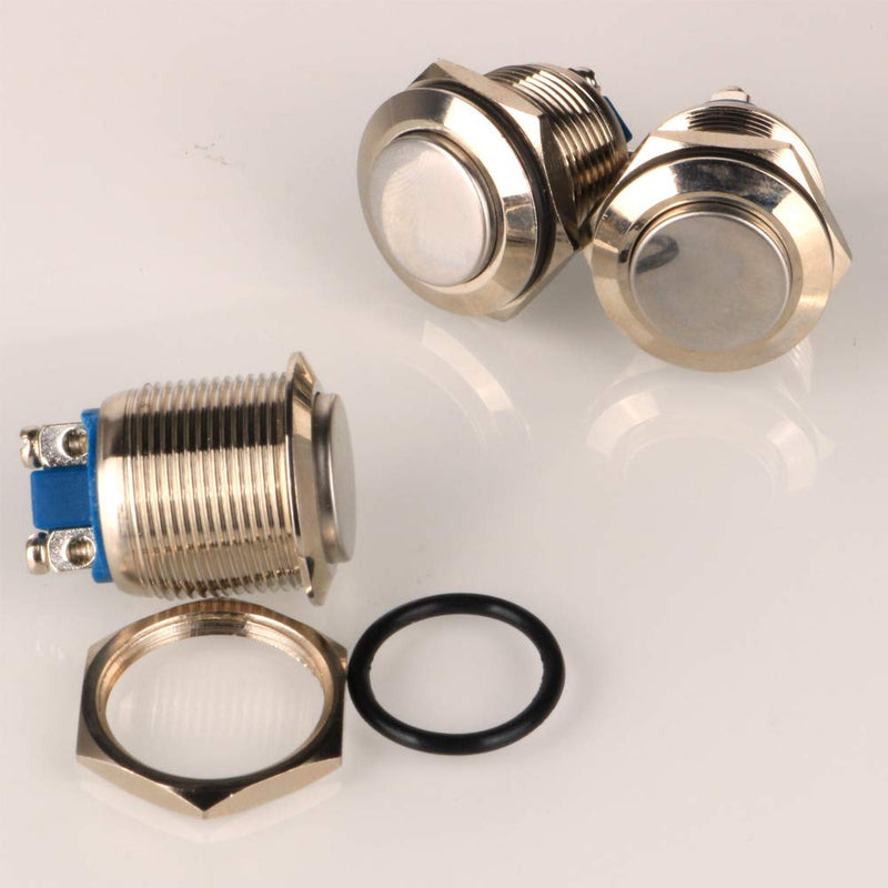 Gebildet 3pcs 19mm 5A 12V/24V/125V/250VAC Momentary Button Screw Terminals Stainless Steel Metal Waterproof Button (High Head) 19mm Metal