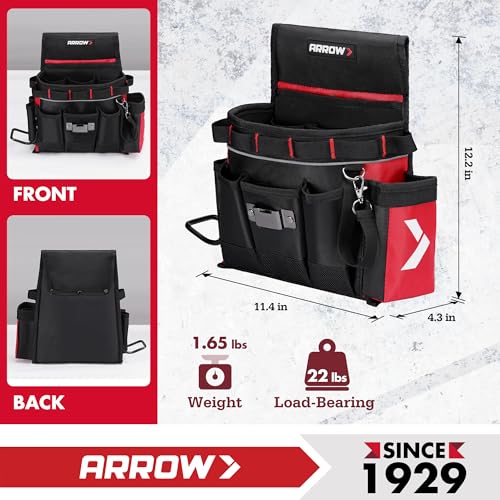 ARROW Tool Belt Heavy-Duty, Electrician Tool Pouch with 10 Pockets & Small Folding Pocket Knife, EDC Mini Pocket Knife