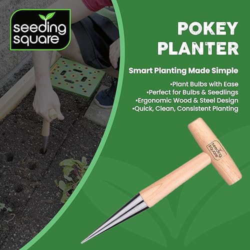 Seeding Square + Pokey Planter Bundle – Seed Spacing Template with Dibber Tool for Easy Planting, Garden Layout & Seed Starting System