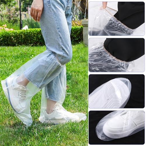 20 Pairs Waterproof Shoe Cover, Waterproof Overshoes, Boot Covers with Elastic Band, Bicycle Rain Shoes, Transparent Overshoes, Waterproof, for Snow and Rain Resistant (White)
