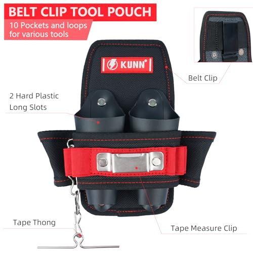 KUNN Small Tool Pouch with Belt Clip & 2-Inch Work Tool Belt Quick Release Buckle