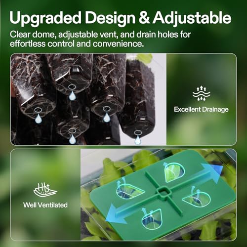 VIVOSUN 1500W Digital Temperature Controller and 12-Pack Seed Starter Trays, 144-Cell Seed Starter Kit with Humidity Dome, Flat Reusable Plant Germination Trays with Drain Hole, Green Propaga