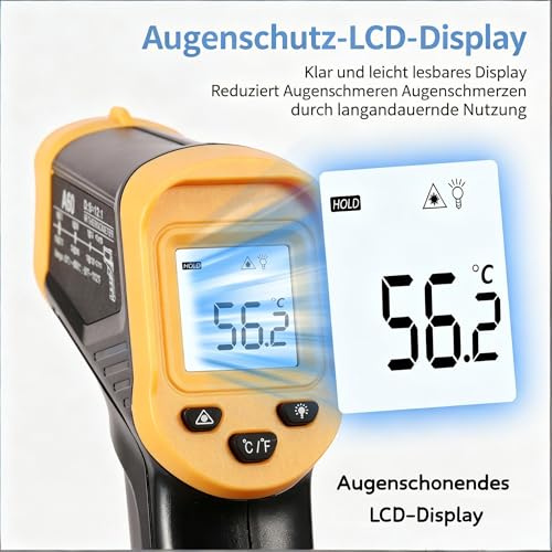 Infrared Thermometer -50-600°C with LCD & Laser | IR Thermometer 12:1 0.5s LCD Light & Laser for Grill, Kitchen, Freezer and Workshop