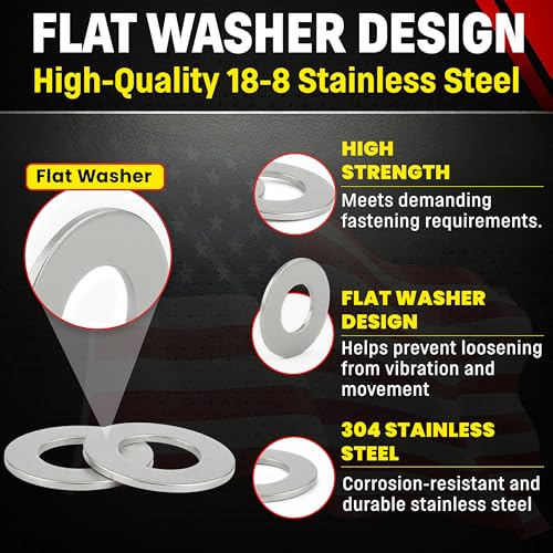 Chenango Supply 1/2 Stainless Steel Flat Washers – 304 Stainless, USS Standard, 100,000–125,000 PSI Tensile Strength, Corrosion-Resistant Hardware Washers, 50 Pieces (1/2 Flat Washer)