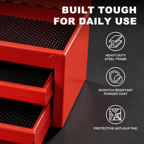 JACK BOSS Mini Tool Box with Two Drawers and Lockable Top Storage,Red Red