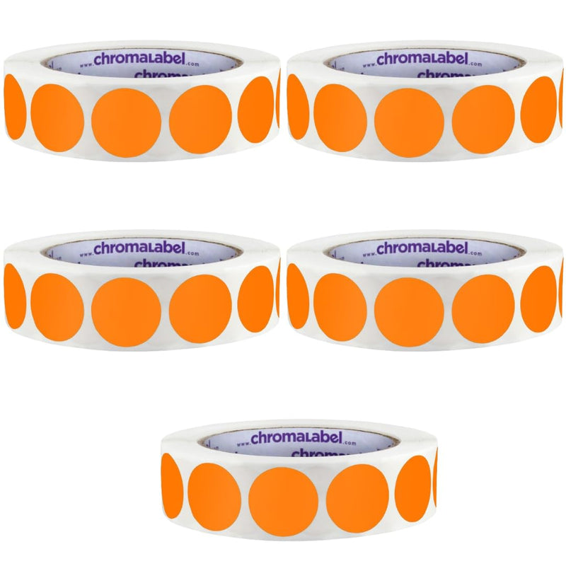 ChromaLabel 1 Inch Circle Sticker Labels, Easy to Write On Colored Dot Stickers, Permanent Adhesive Labels - 1000 Sticky Dots per Roll, Orange Dot Stickers - Case of 5 1" Pack of 5