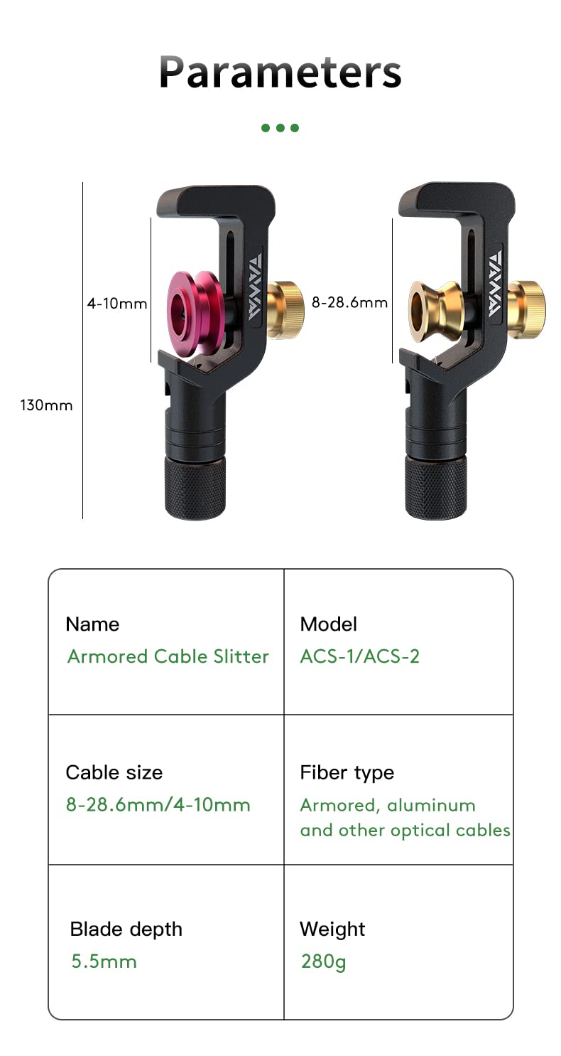 ACS-1 Cable Slitter for Armored Fiber Cable, Central tubes, and Stranded Loose Tubes 8mm to 28.6mm in diameter